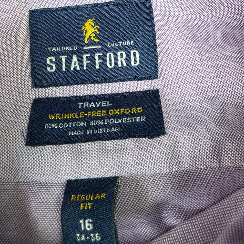 STAFFORD Lavender Long Sl "Oxford" Dress Shirt Men's Size 16 (34/35) - Picture 2 of 5